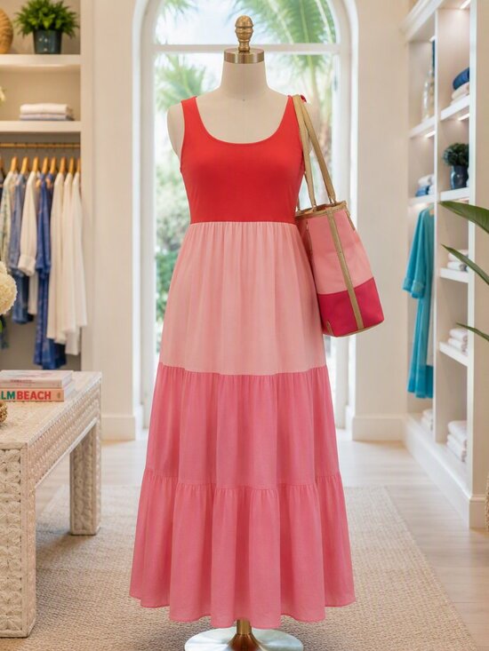 Pinup Fashion Dresses & Skirts - Maxi Dress Resort Beach Pink with tank top and Tiered Skirt J Jill style